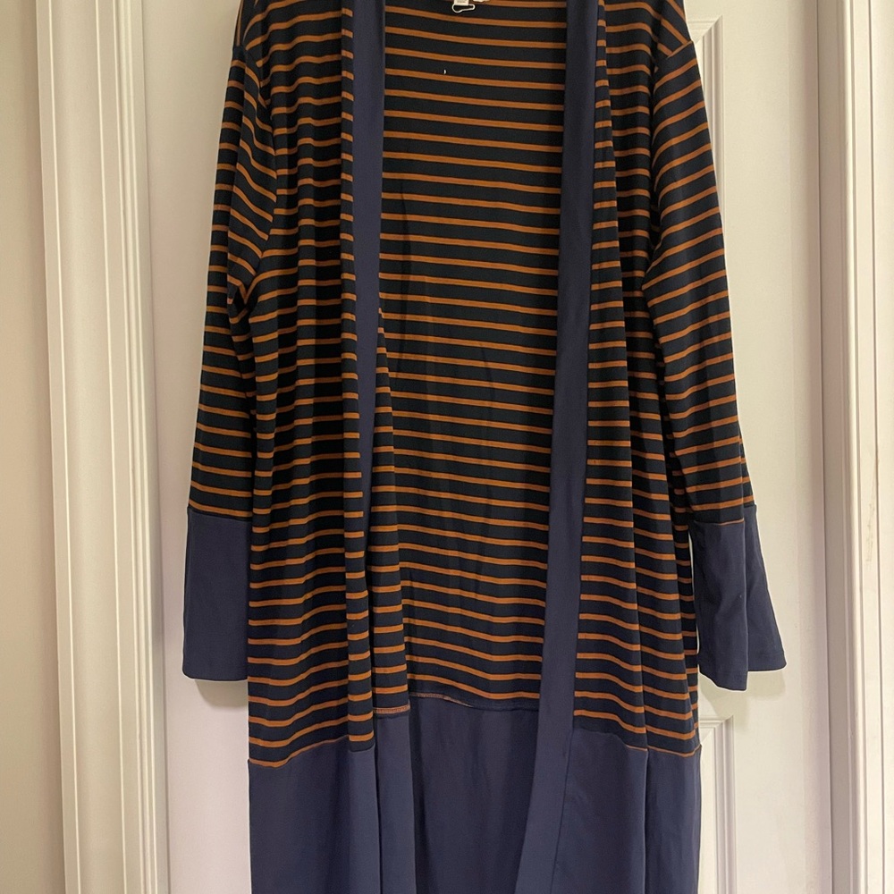 Umgee Striped Navy and Brown Long Cardigan nwt